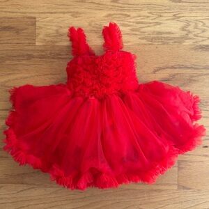 Ruffle Butts Red Tulle Baby Dress - Size 0-12 months
